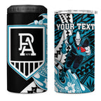 Personalized Port Adelaide Power 4 in 1 Can Cooler Tumbler Polynesian Tribal Lightning Bolt Mascot With Hibiscus Floral Art