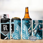 Personalized Port Adelaide Power 4 in 1 Can Cooler Tumbler Polynesian Tribal Lightning Bolt Mascot With Hibiscus Floral Art