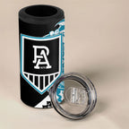Personalized Port Adelaide Power 4 in 1 Can Cooler Tumbler Polynesian Tribal Lightning Bolt Mascot With Hibiscus Floral Art