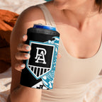 Personalized Port Adelaide Power 4 in 1 Can Cooler Tumbler Polynesian Tribal Lightning Bolt Mascot With Hibiscus Floral Art