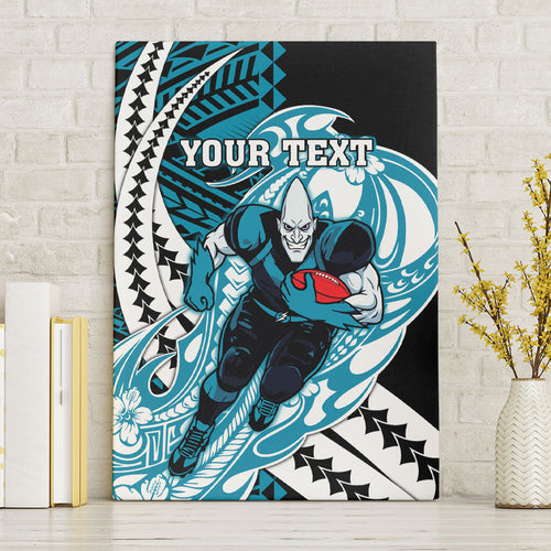 Personalized Port Adelaide Power Canvas Wall Art Polynesian Tribal Lightning Bolt Mascot With Hibiscus Floral Art