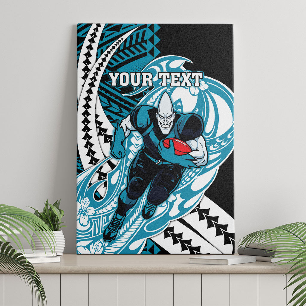 Personalized Port Adelaide Power Canvas Wall Art Polynesian Tribal Lightning Bolt Mascot With Hibiscus Floral Art