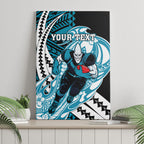 Personalized Port Adelaide Power Canvas Wall Art Polynesian Tribal Lightning Bolt Mascot With Hibiscus Floral Art