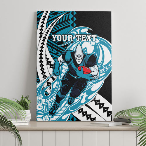Personalized Port Adelaide Power Canvas Wall Art Polynesian Tribal Lightning Bolt Mascot With Hibiscus Floral Art