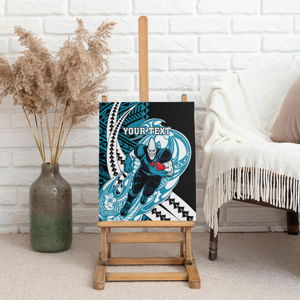 Personalized Port Adelaide Power Canvas Wall Art Polynesian Tribal Lightning Bolt Mascot With Hibiscus Floral Art