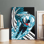 Personalized Port Adelaide Power Canvas Wall Art Polynesian Tribal Lightning Bolt Mascot With Hibiscus Floral Art