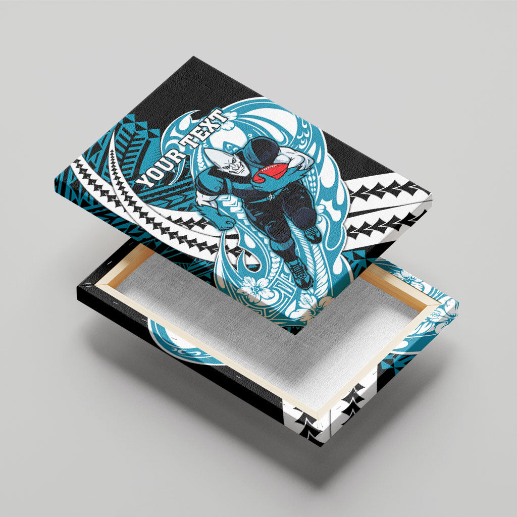 Personalized Port Adelaide Power Canvas Wall Art Polynesian Tribal Lightning Bolt Mascot With Hibiscus Floral Art