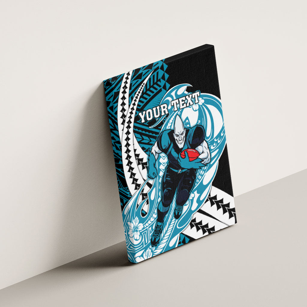 Personalized Port Adelaide Power Canvas Wall Art Polynesian Tribal Lightning Bolt Mascot With Hibiscus Floral Art