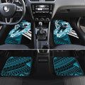Personalized Port Adelaide Power Car Mats Polynesian Tribal Lightning Bolt Mascot With Hibiscus Floral Art