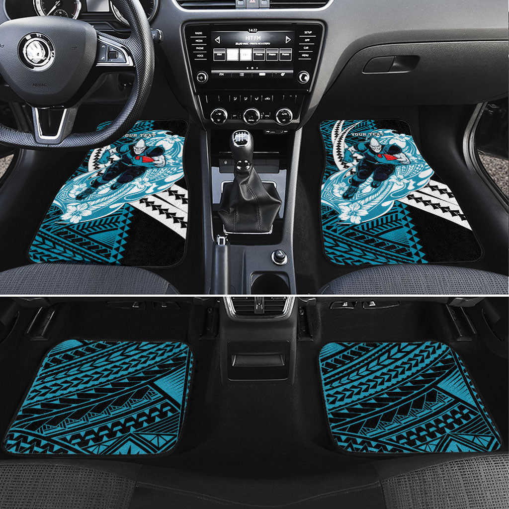 Personalized Port Adelaide Power Car Mats Polynesian Tribal Lightning Bolt Mascot With Hibiscus Floral Art