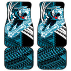 Personalized Port Adelaide Power Car Mats Polynesian Tribal Lightning Bolt Mascot With Hibiscus Floral Art