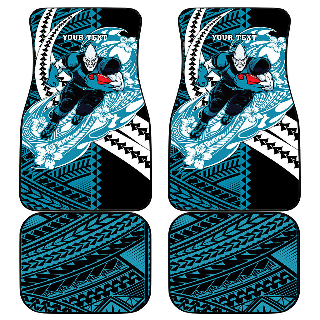 Personalized Port Adelaide Power Car Mats Polynesian Tribal Lightning Bolt Mascot With Hibiscus Floral Art