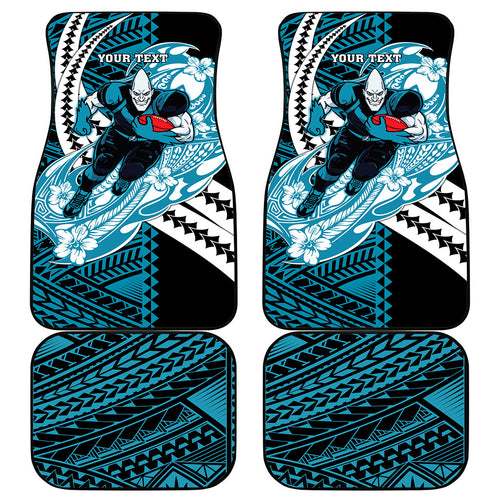 Personalized Port Adelaide Power Car Mats Polynesian Tribal Lightning Bolt Mascot With Hibiscus Floral Art