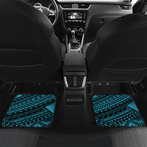 Personalized Port Adelaide Power Car Mats Polynesian Tribal Lightning Bolt Mascot With Hibiscus Floral Art