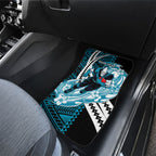 Personalized Port Adelaide Power Car Mats Polynesian Tribal Lightning Bolt Mascot With Hibiscus Floral Art