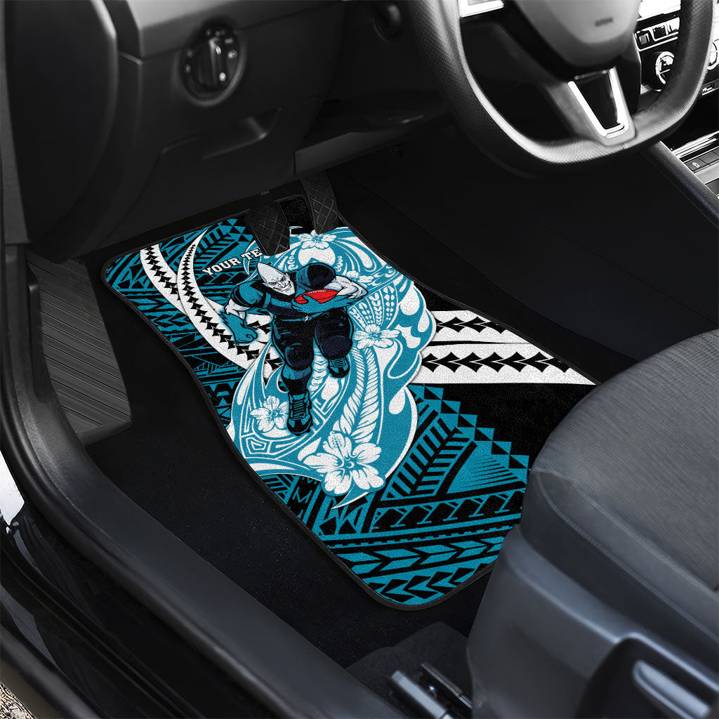Personalized Port Adelaide Power Car Mats Polynesian Tribal Lightning Bolt Mascot With Hibiscus Floral Art