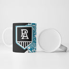 Personalized Port Adelaide Power Ceramic Mug Polynesian Tribal Lightning Bolt Mascot With Hibiscus Floral Art