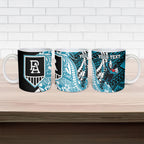 Personalized Port Adelaide Power Ceramic Mug Polynesian Tribal Lightning Bolt Mascot With Hibiscus Floral Art