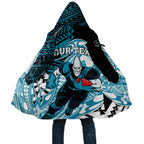 Personalized Port Adelaide Power Cloak Polynesian Tribal Lightning Bolt Mascot With Hibiscus Floral Art