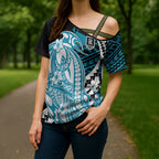 Personalized Port Adelaide Power Cross Shoulder Shirt Polynesian Tribal Lightning Bolt Mascot With Hibiscus Floral Art