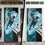 Personalized Port Adelaide Power Door Cover Polynesian Tribal Lightning Bolt Mascot With Hibiscus Floral Art