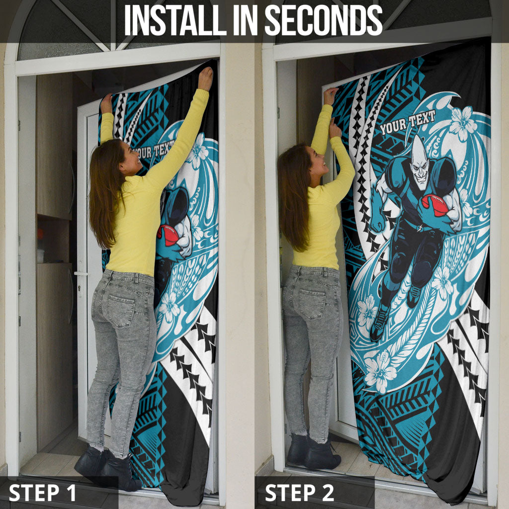 Personalized Port Adelaide Power Door Cover Polynesian Tribal Lightning Bolt Mascot With Hibiscus Floral Art