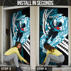Personalized Port Adelaide Power Door Cover Polynesian Tribal Lightning Bolt Mascot With Hibiscus Floral Art