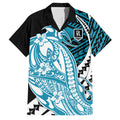 Personalized Port Adelaide Power Family Matching Off Shoulder Maxi Dress and Hawaiian Shirt Polynesian Tribal Lightning Bolt Mascot With Hibiscus Floral Art