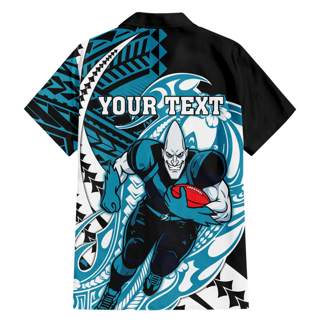 Personalized Port Adelaide Power Family Matching Off Shoulder Maxi Dress and Hawaiian Shirt Polynesian Tribal Lightning Bolt Mascot With Hibiscus Floral Art