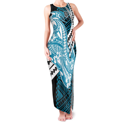 Personalized Port Adelaide Power Family Matching Tank Maxi Dress and Hawaiian Shirt Polynesian Tribal Lightning Bolt Mascot With Hibiscus Floral Art