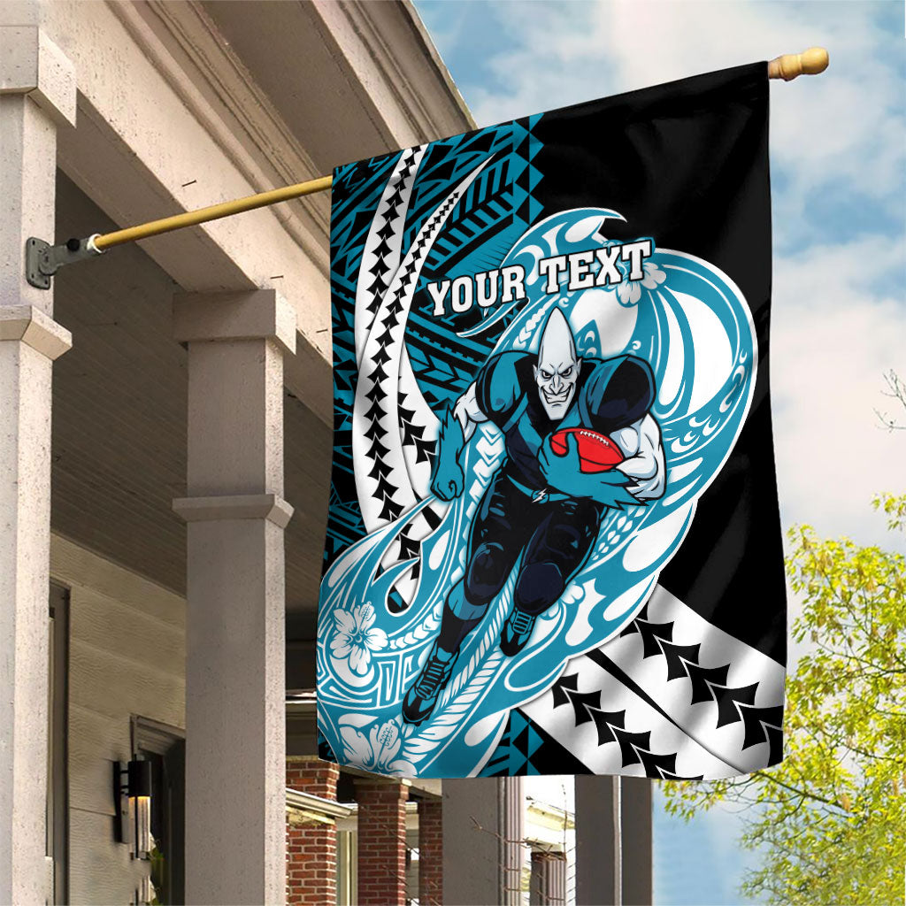 Personalized Port Adelaide Power Garden Flag Polynesian Tribal Lightning Bolt Mascot With Hibiscus Floral Art