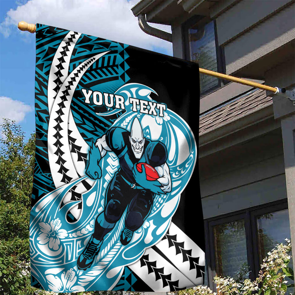 Personalized Port Adelaide Power Garden Flag Polynesian Tribal Lightning Bolt Mascot With Hibiscus Floral Art