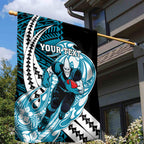 Personalized Port Adelaide Power Garden Flag Polynesian Tribal Lightning Bolt Mascot With Hibiscus Floral Art