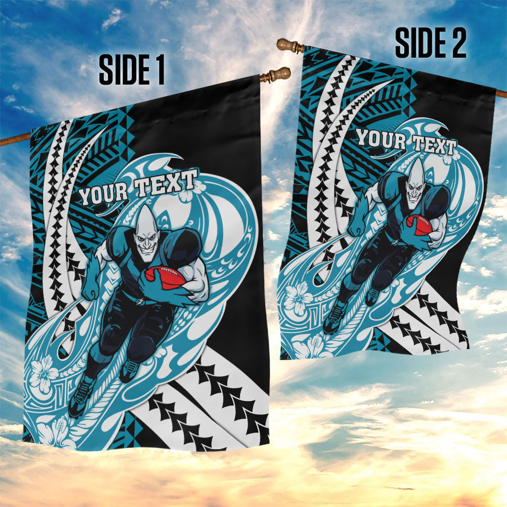 Personalized Port Adelaide Power Garden Flag Polynesian Tribal Lightning Bolt Mascot With Hibiscus Floral Art