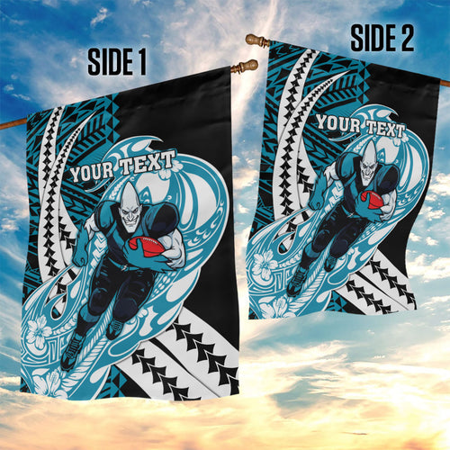 Personalized Port Adelaide Power Garden Flag Polynesian Tribal Lightning Bolt Mascot With Hibiscus Floral Art