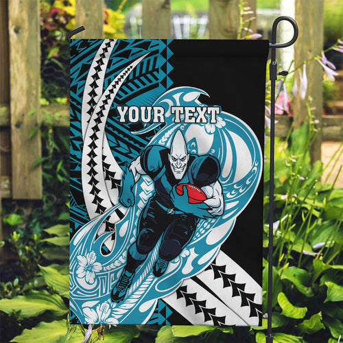 Personalized Port Adelaide Power Garden Flag Polynesian Tribal Lightning Bolt Mascot With Hibiscus Floral Art
