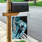 Personalized Port Adelaide Power Garden Flag Polynesian Tribal Lightning Bolt Mascot With Hibiscus Floral Art