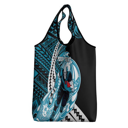 Personalized Port Adelaide Power Grocery Bag Polynesian Tribal Lightning Bolt Mascot With Hibiscus Floral Art