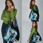 Personalized Port Adelaide Power Grocery Bag Polynesian Tribal Lightning Bolt Mascot With Hibiscus Floral Art
