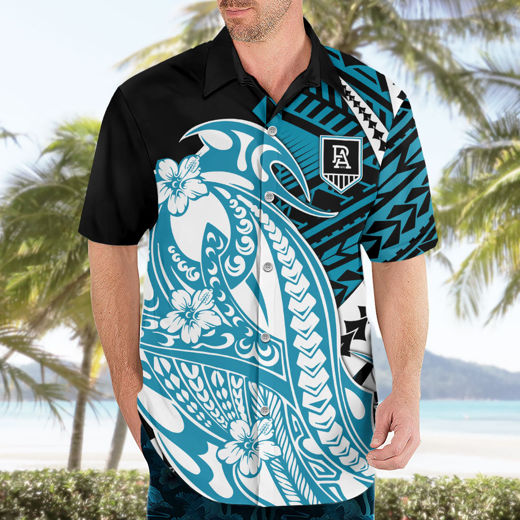 Personalized Port Adelaide Power Hawaiian Shirt Polynesian Tribal Lightning Bolt Mascot With Hibiscus Floral Art