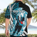 Personalized Port Adelaide Power Hawaiian Shirt Polynesian Tribal Lightning Bolt Mascot With Hibiscus Floral Art