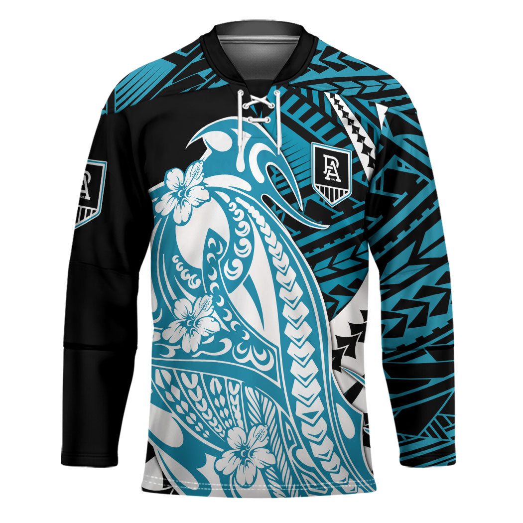 Personalized Port Adelaide Power Hockey Jersey Polynesian Tribal Lightning Bolt Mascot With Hibiscus Floral Art
