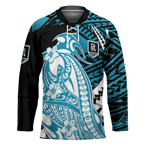 Personalized Port Adelaide Power Hockey Jersey Polynesian Tribal Lightning Bolt Mascot With Hibiscus Floral Art