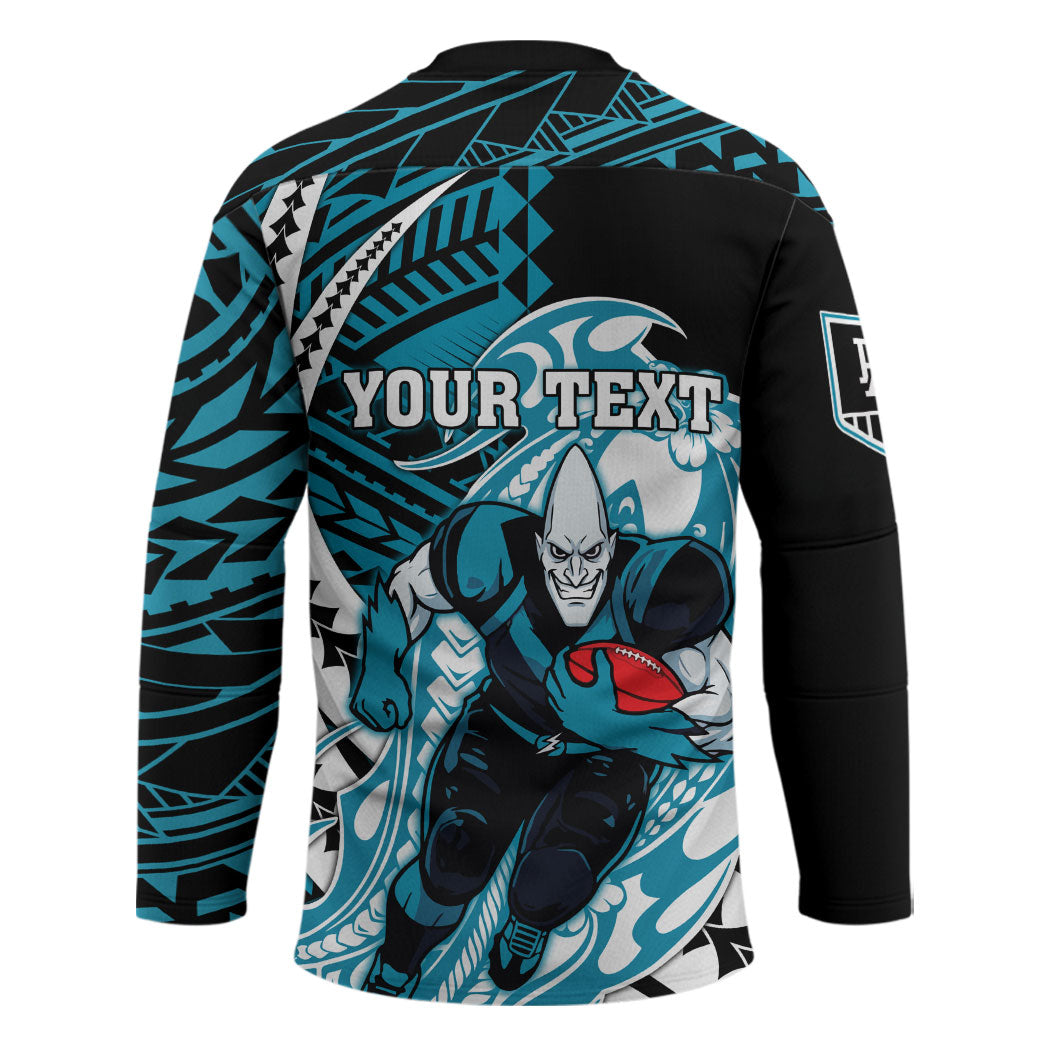 Personalized Port Adelaide Power Hockey Jersey Polynesian Tribal Lightning Bolt Mascot With Hibiscus Floral Art