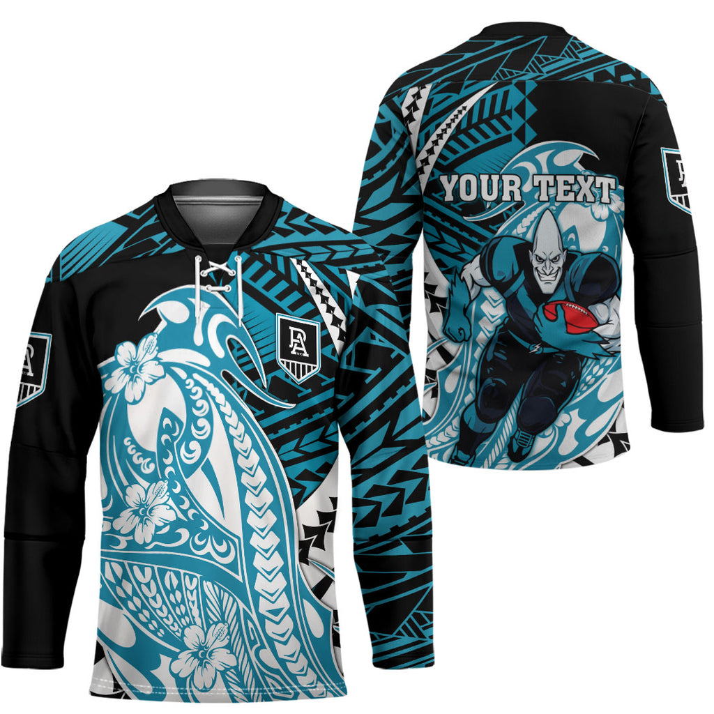 Personalized Port Adelaide Power Hockey Jersey Polynesian Tribal Lightning Bolt Mascot With Hibiscus Floral Art