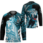 Personalized Port Adelaide Power Hockey Jersey Polynesian Tribal Lightning Bolt Mascot With Hibiscus Floral Art