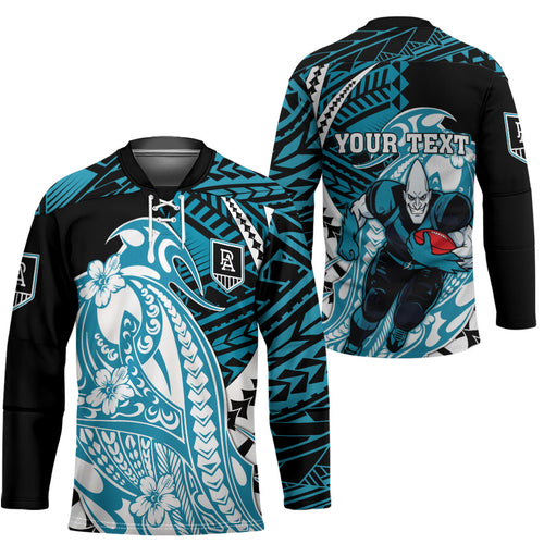 Personalized Port Adelaide Power Hockey Jersey Polynesian Tribal Lightning Bolt Mascot With Hibiscus Floral Art