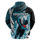 Personalized Port Adelaide Power Hoodie Polynesian Tribal Lightning Bolt Mascot With Hibiscus Floral Art