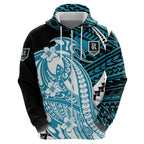 Personalized Port Adelaide Power Hoodie Polynesian Tribal Lightning Bolt Mascot With Hibiscus Floral Art