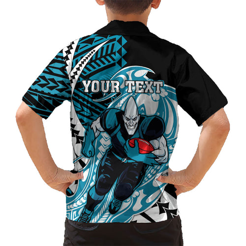 Personalized Port Adelaide Power Kid Hawaiian Shirt Polynesian Tribal Lightning Bolt Mascot With Hibiscus Floral Art